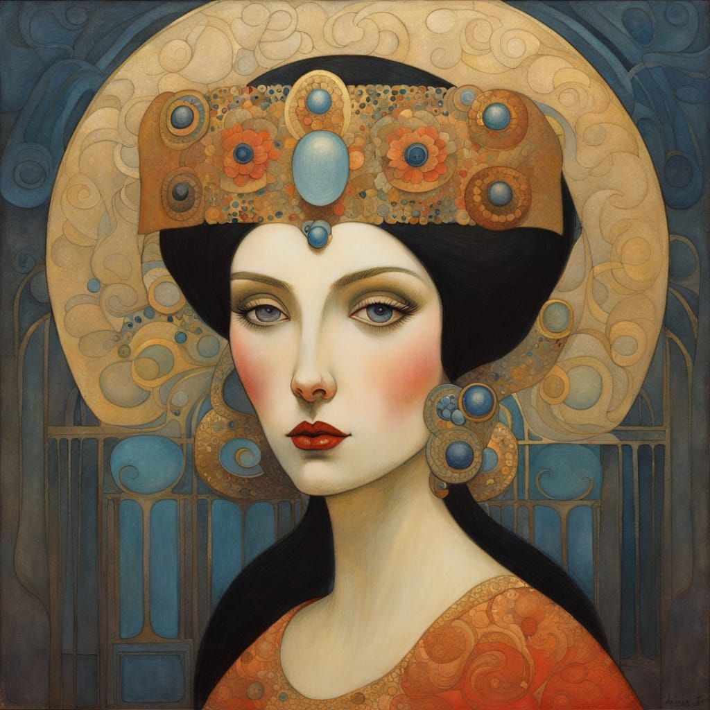 Ethereal Portrait in Whimsical, Gouache Style with Gustav Kl...