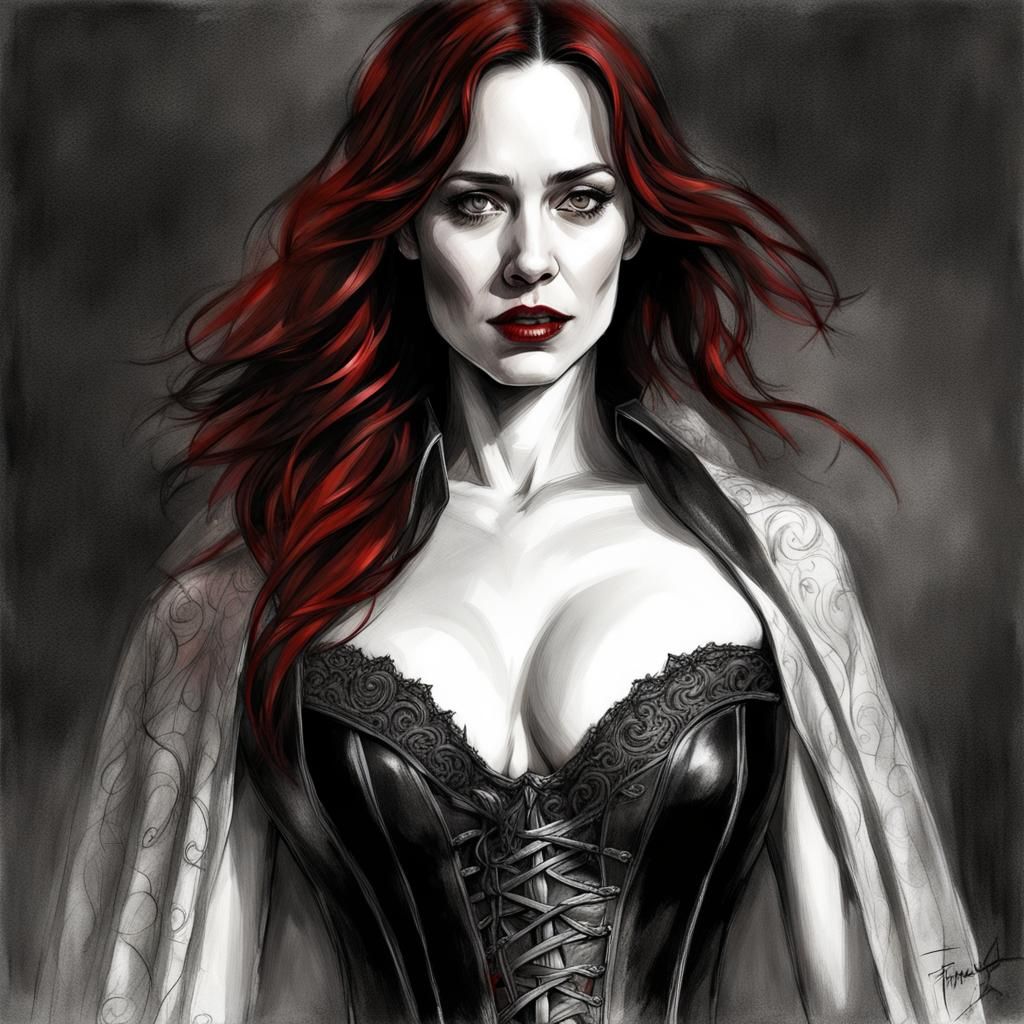 Vampire Portrait in Charcoal Sketch Style