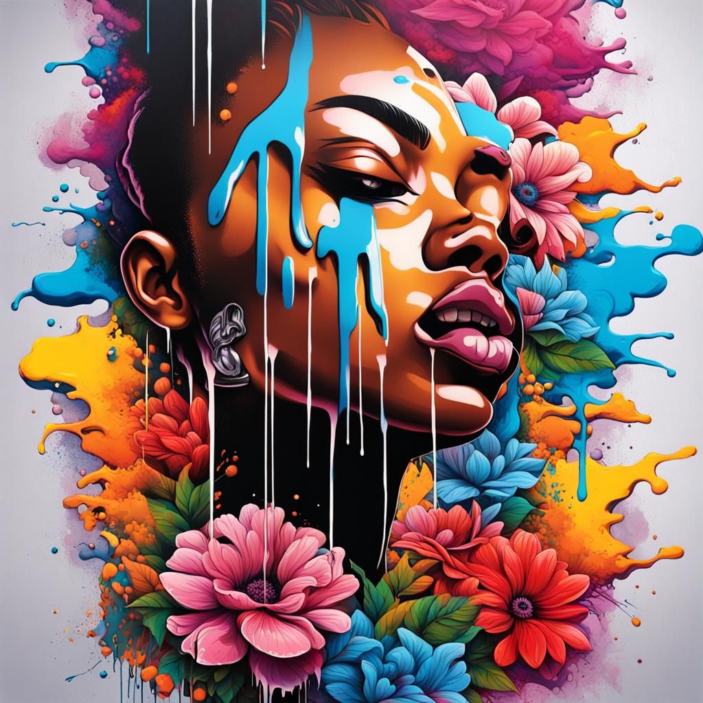 Graffiti Art: Fisayo in a Flowery Backdrop