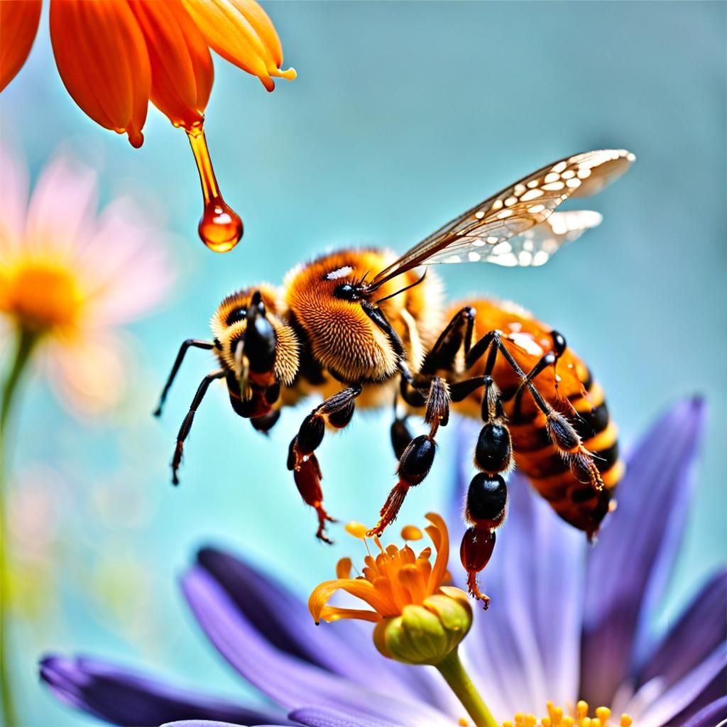 In macroscopic view a honey (shiny orange colour)drop,honey ...