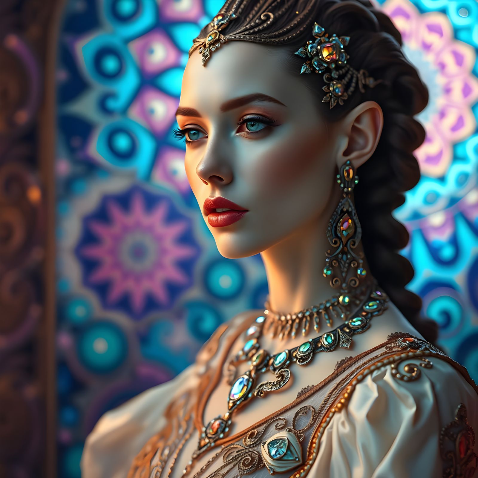 Ancient Alien Goddess in Elegant, Futuristic Art Nouveau Sty...