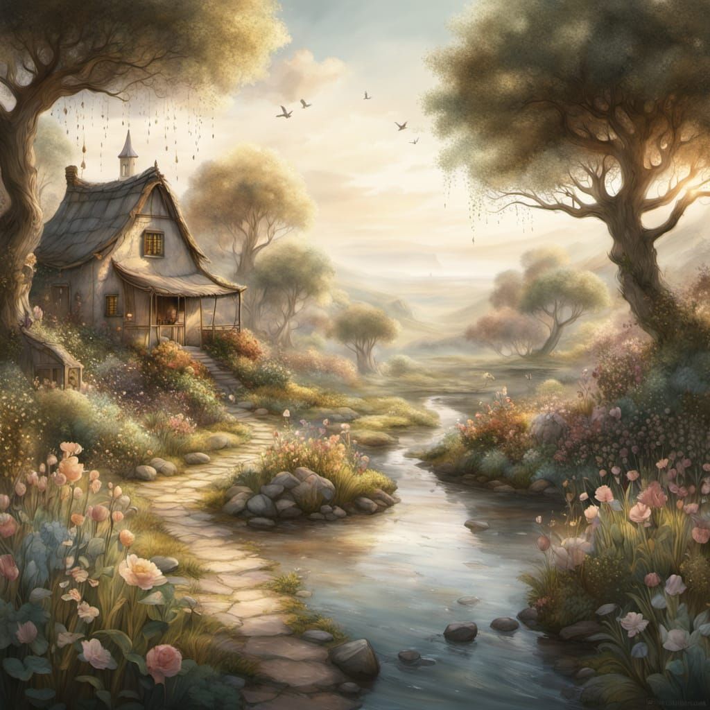 Whimsical Water Goddess in Vibrant African Village