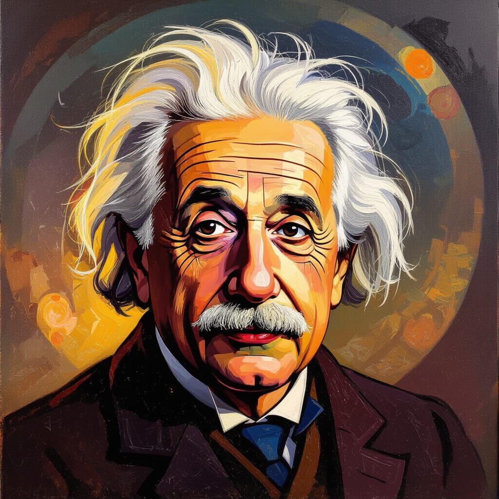 Vibrant Albert Einstein Portrait in Expressionist Oil Style