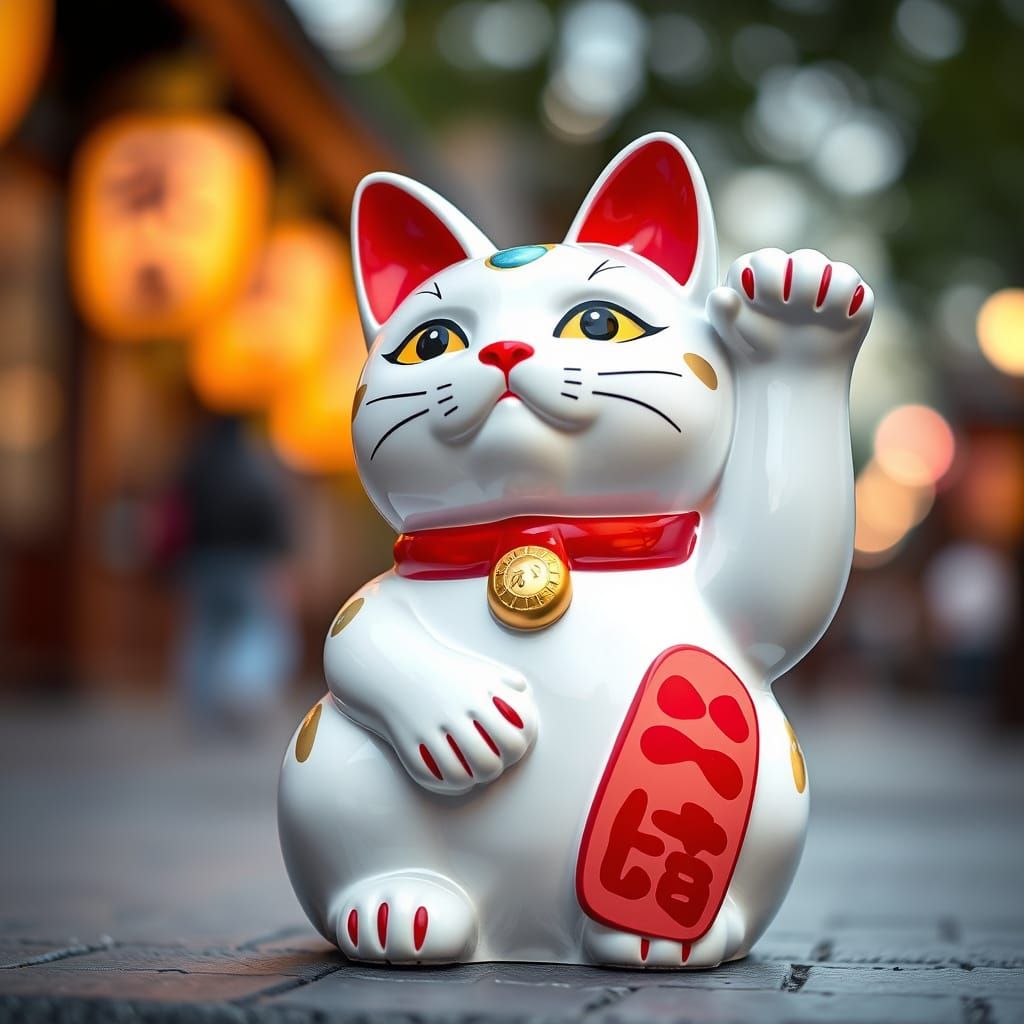 Kawaii Calico Maneki Neko Statue: Professional Photography
