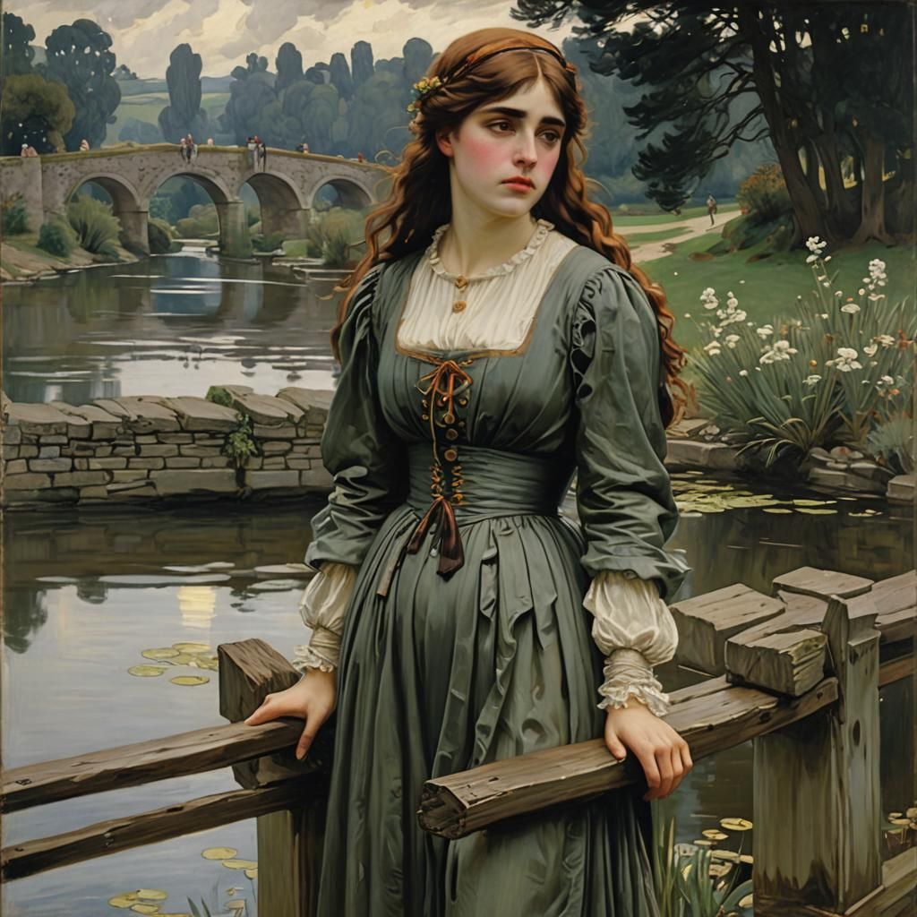 Heartbroken Girl Contemplates Drowning: Pre-Raphaelite Style