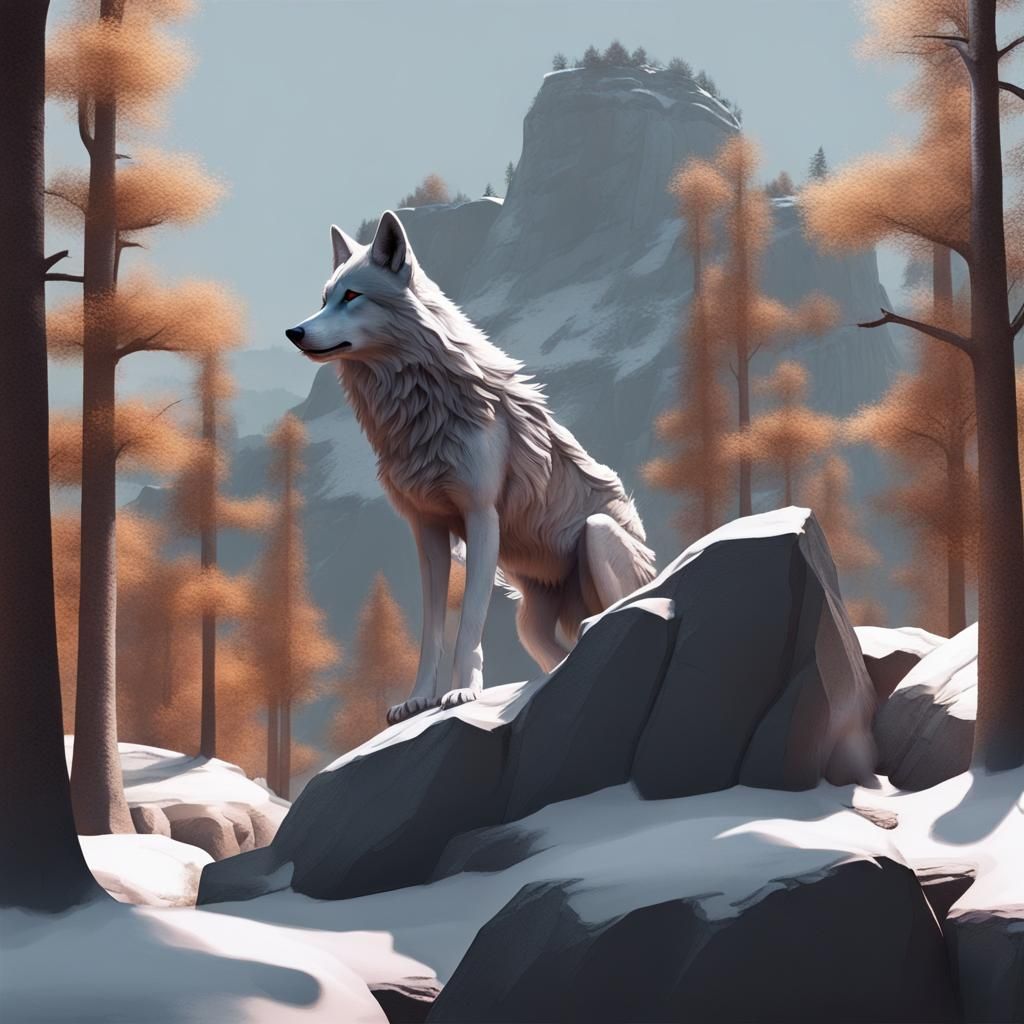 Wolves on a Rock in 3D Art Style