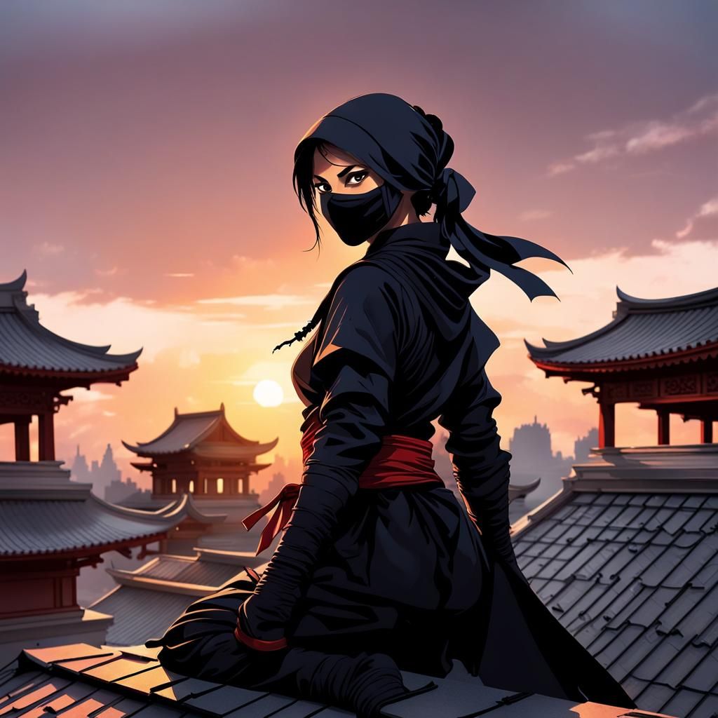 Sinister Ninja Silhouette at Sunset