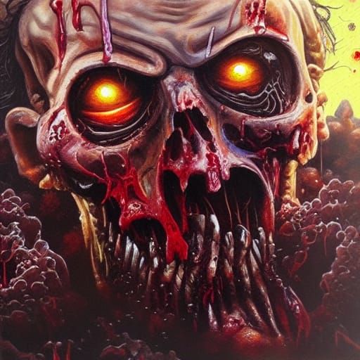 Zombie Horror: A Macabre Oil Painting