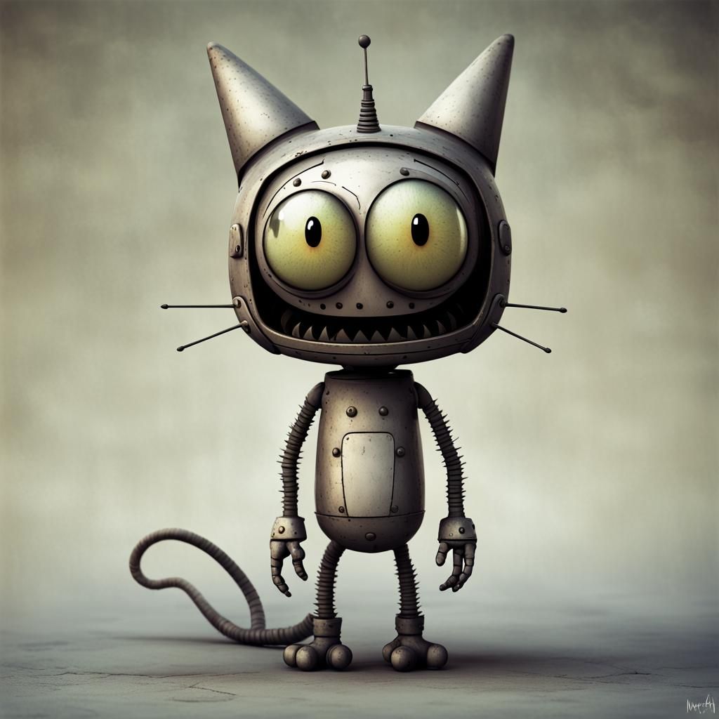 Machinarium Cat in Cartoon Style