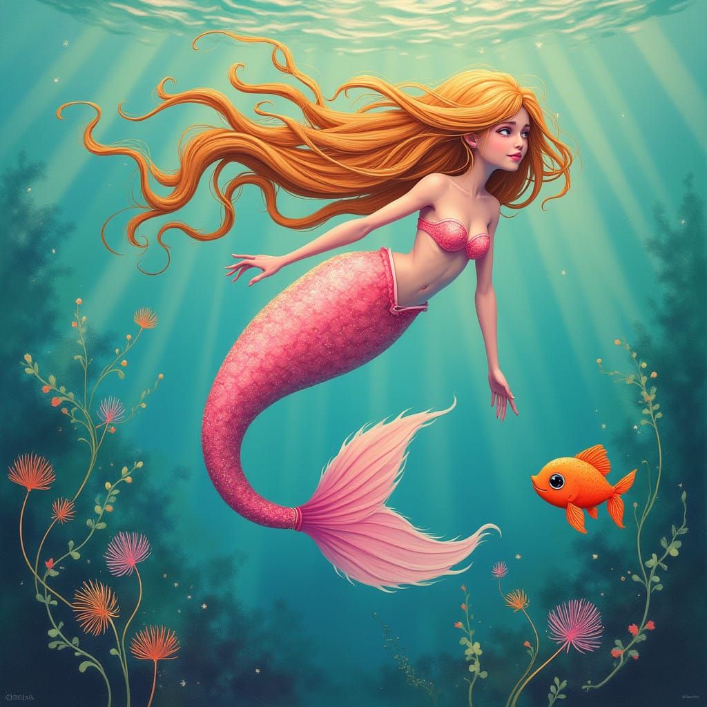 Enchanting Mermaid in Vibrant Oceanic Wonderland
