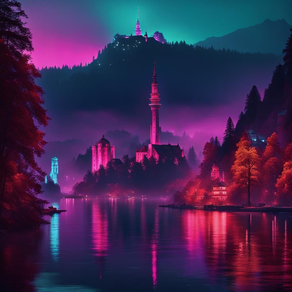 Cyberpunk Lake Bled: Neon Future in Slovenia