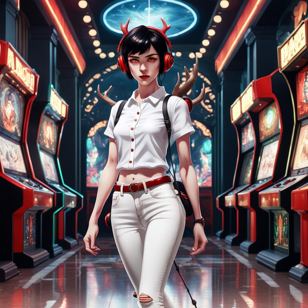 Elf in Arcade: Detailed Fantasy Art, 8K