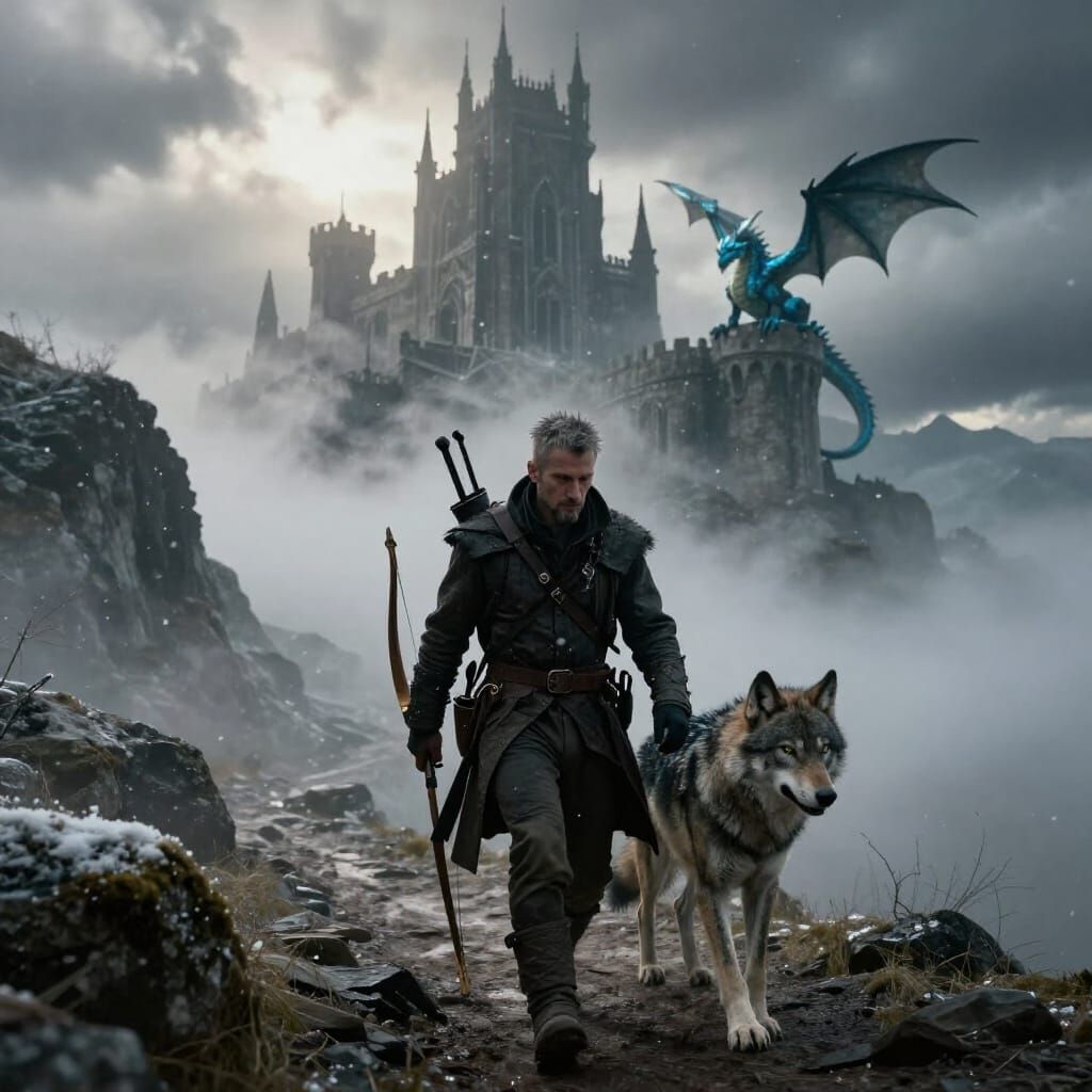 Rogue and Wolf Ascend Mountain to Gothic Castle