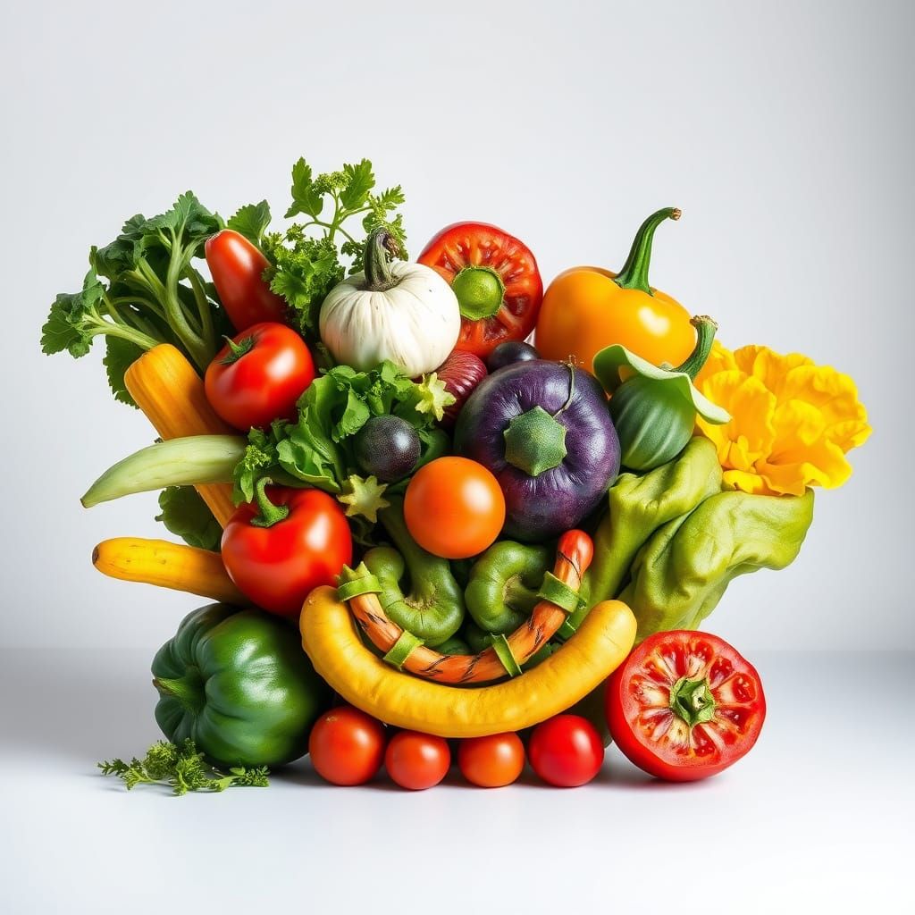 Vibrant Produce Portrait in Whimsical Food Photography Style