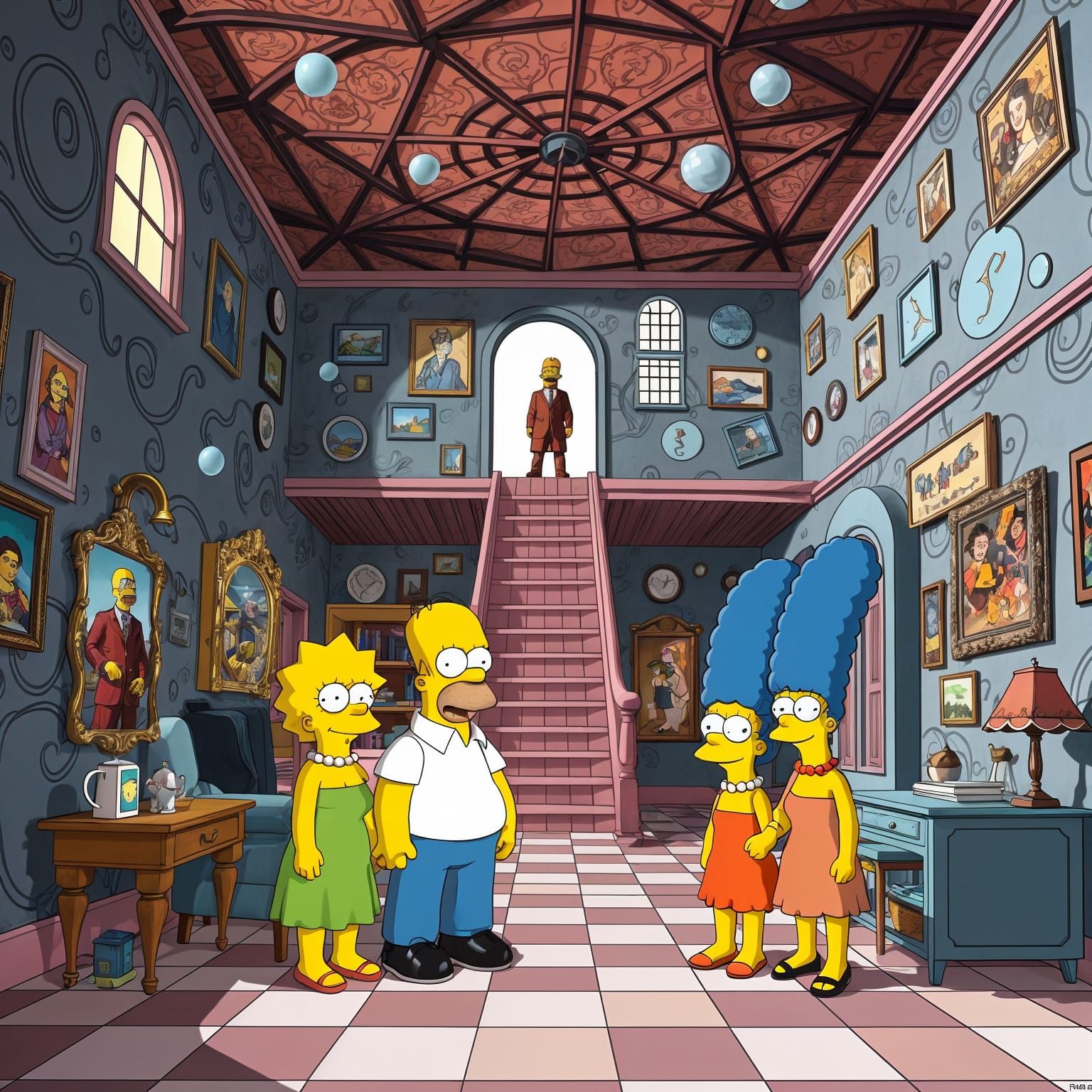 The Simpsons in Surreal MC Escher House