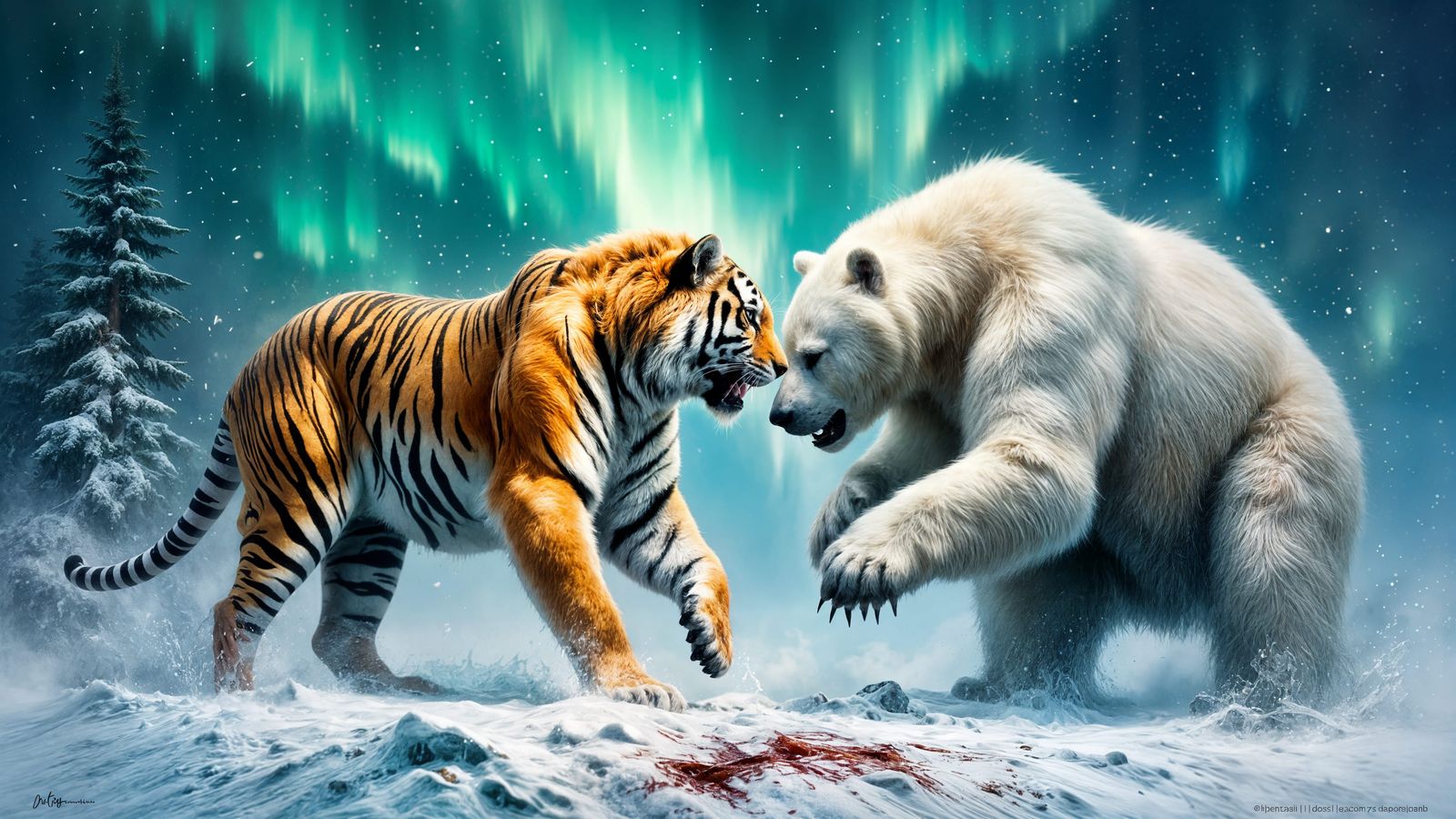 Siberian Tiger Engages Polar Bear in Epic Snowy Duel Under N...