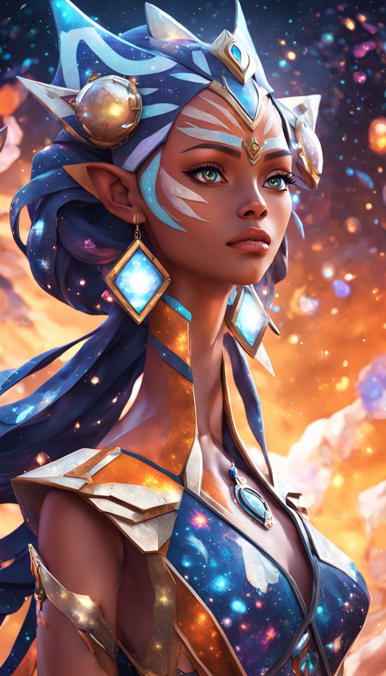 Ahsoka Tano as Cosmic Goddess in Vibrant Astral Illustration