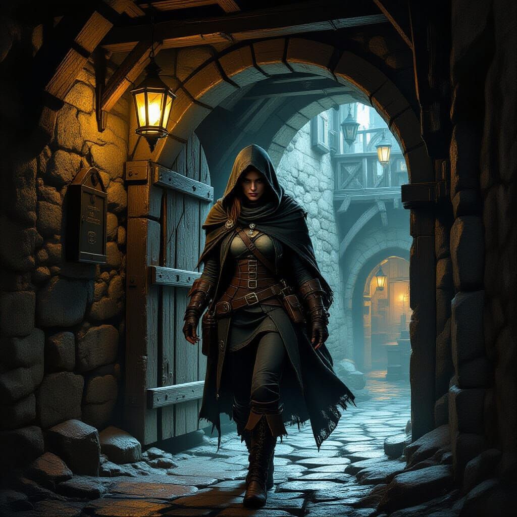 Explorer Enters Hidden Tavern in Ancient Alleyway