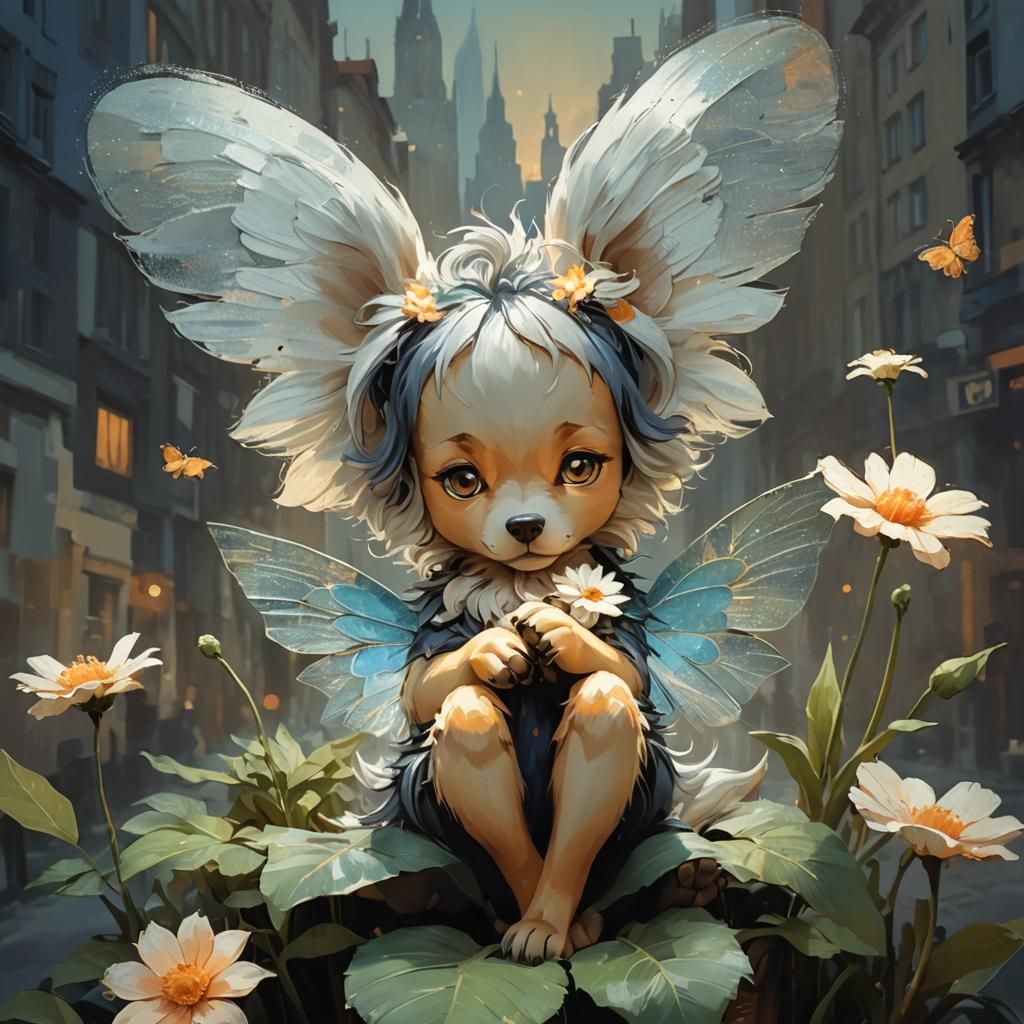 Dog in European Cityscape: Post-Impressionist Concept Art