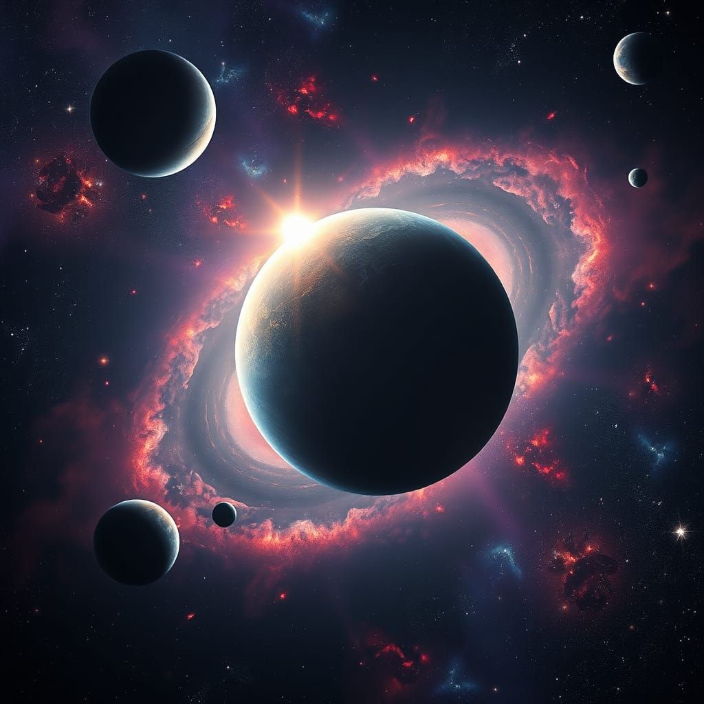 Spectacular Space Scene of Planets and Supernovas