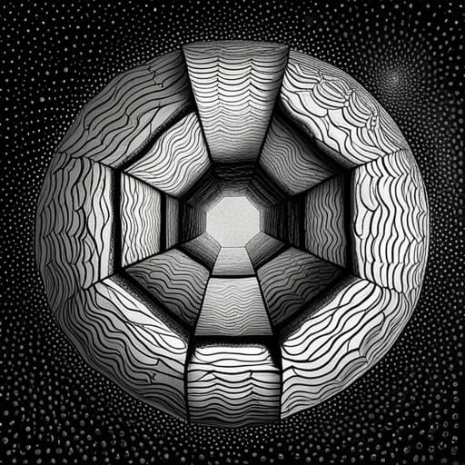 High-Contrast Optical Illusion Ink Drawing in Escher Style