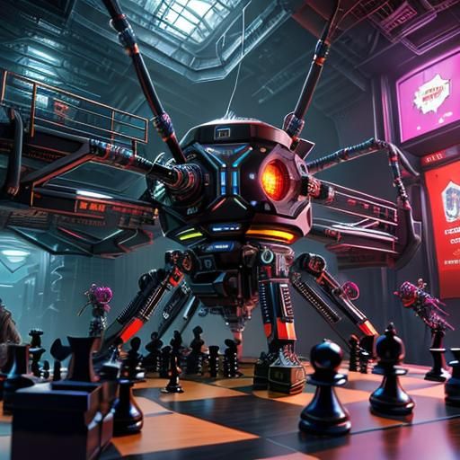 Robotic Spider Plays Chess in Tamara DeLempicka Style