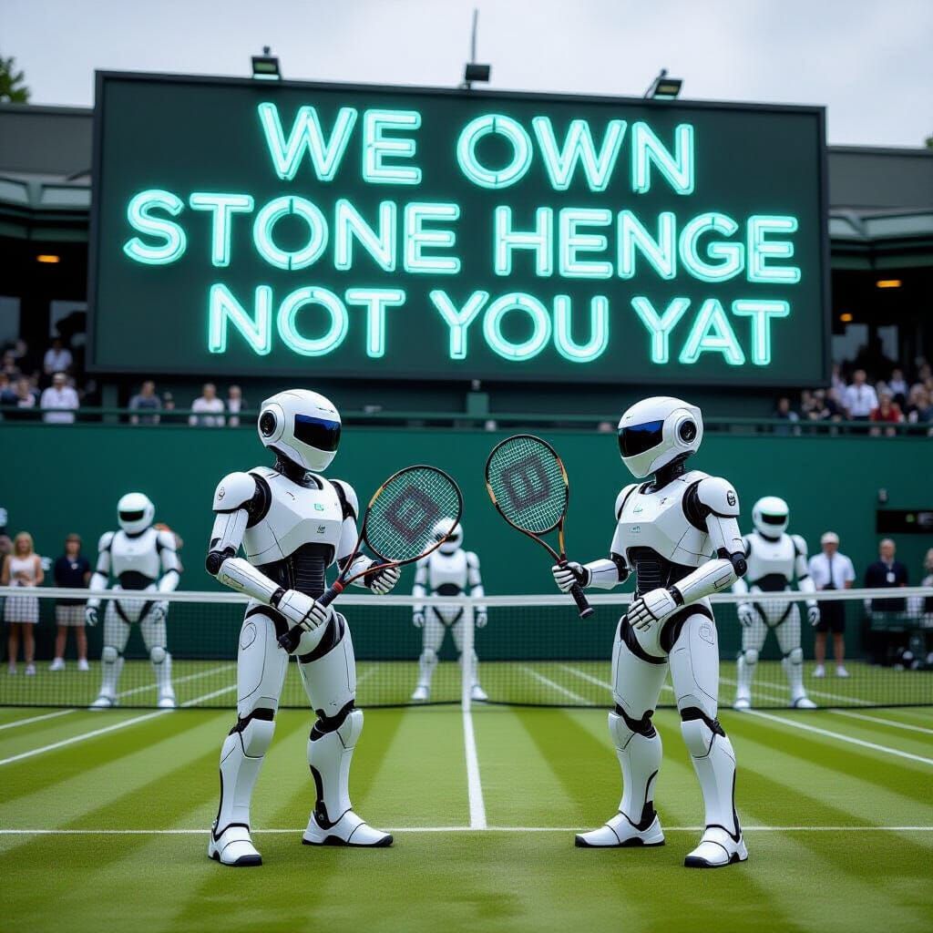 Robots Play Tennis at Wimbledon in Sci-Fi Style