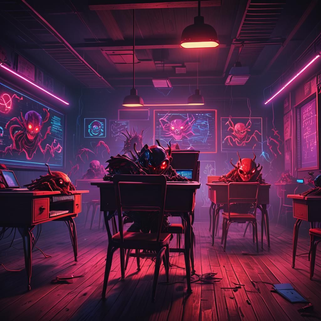 Neon Retro Classroom Chase in Synthwave Style
