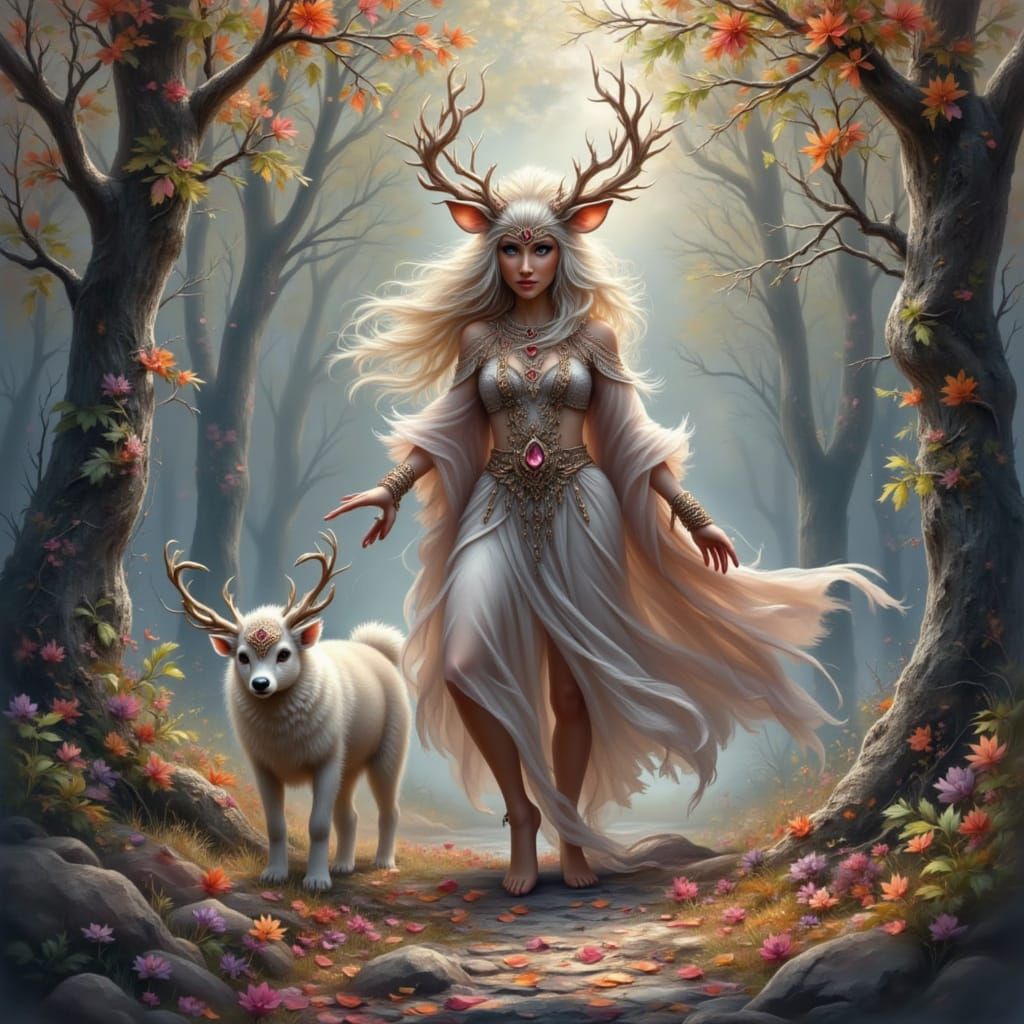 Anime Druid with Sunstone Decorations in Forest