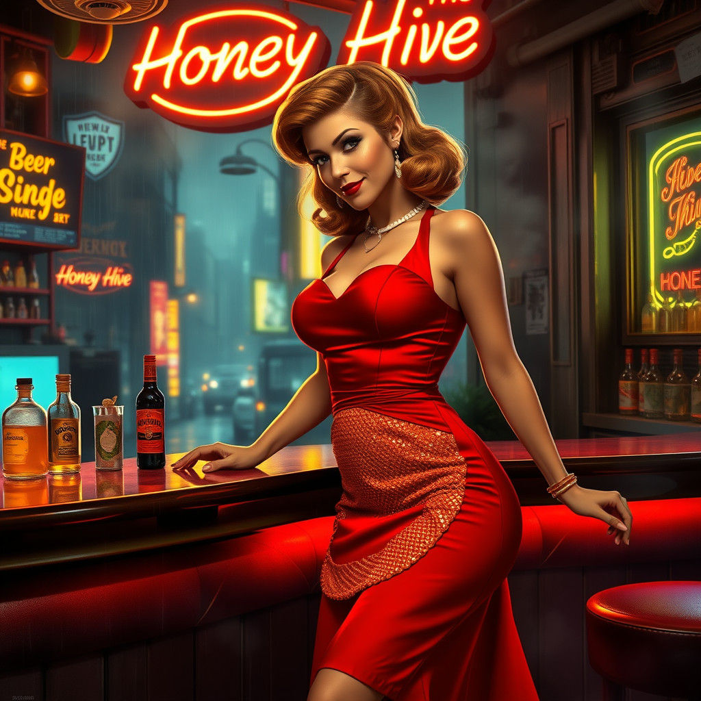 Honey Bee Siren in Cyberpunk Dive Bar
