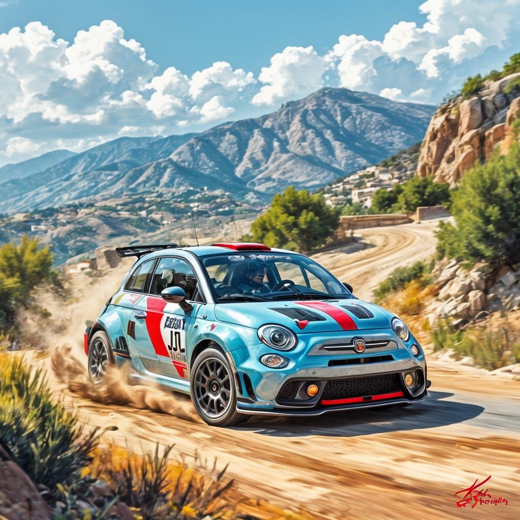 Rally Fiat 500 Abarth on Sicilian Mountain Road