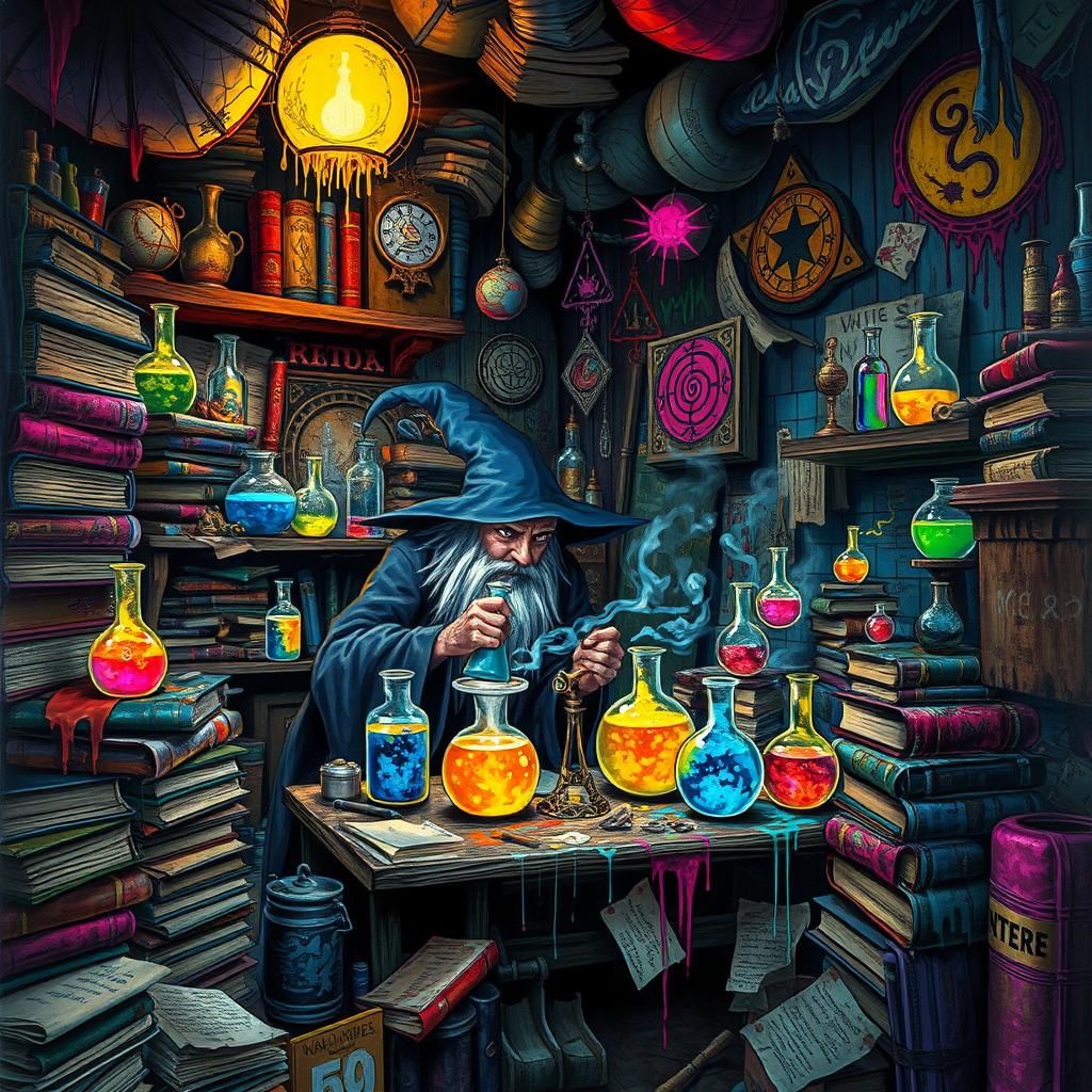 Mystical Alchemy Lab with Street Art Graffiti