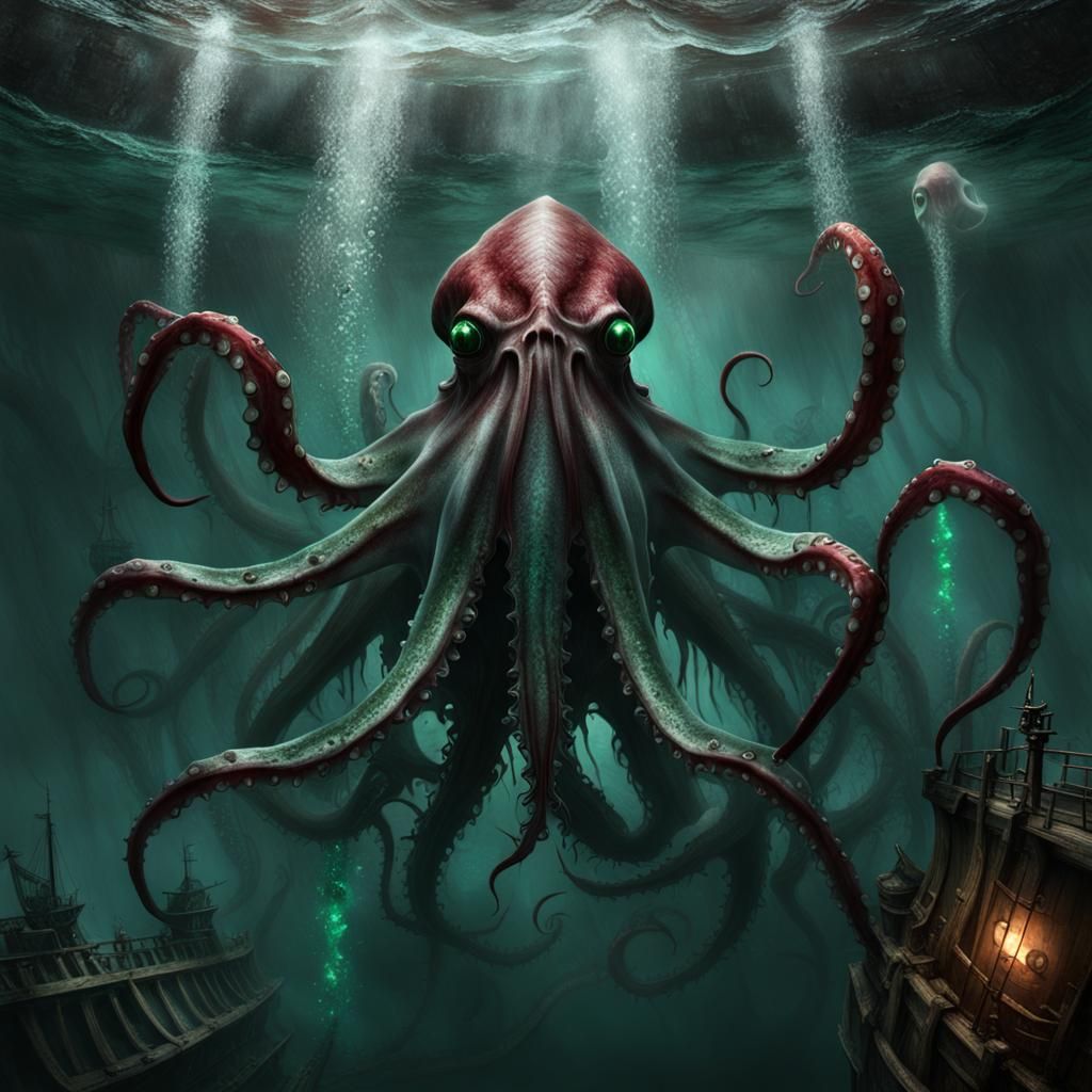 Giant Squid Attack on Ship: Charcoal Sketch