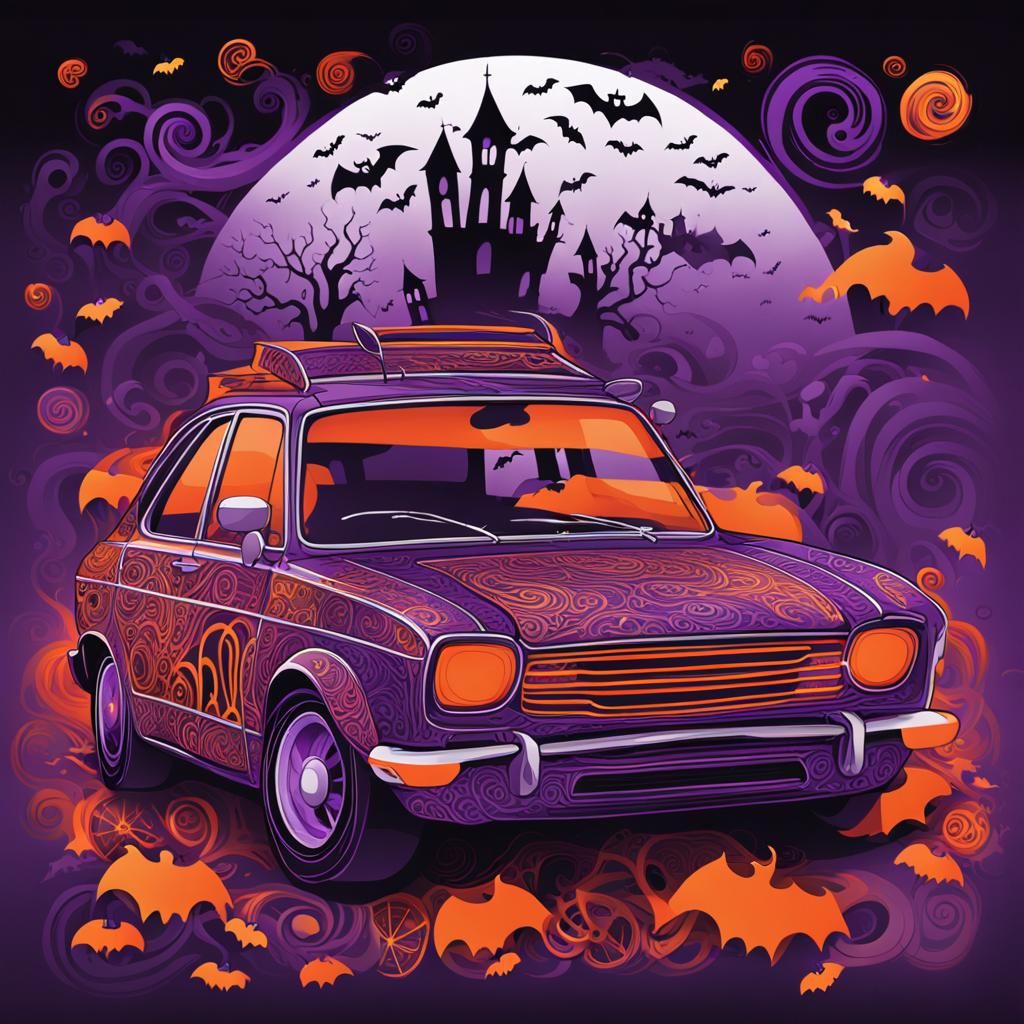 Halloween Ghost Car in Hyper-Realistic Style