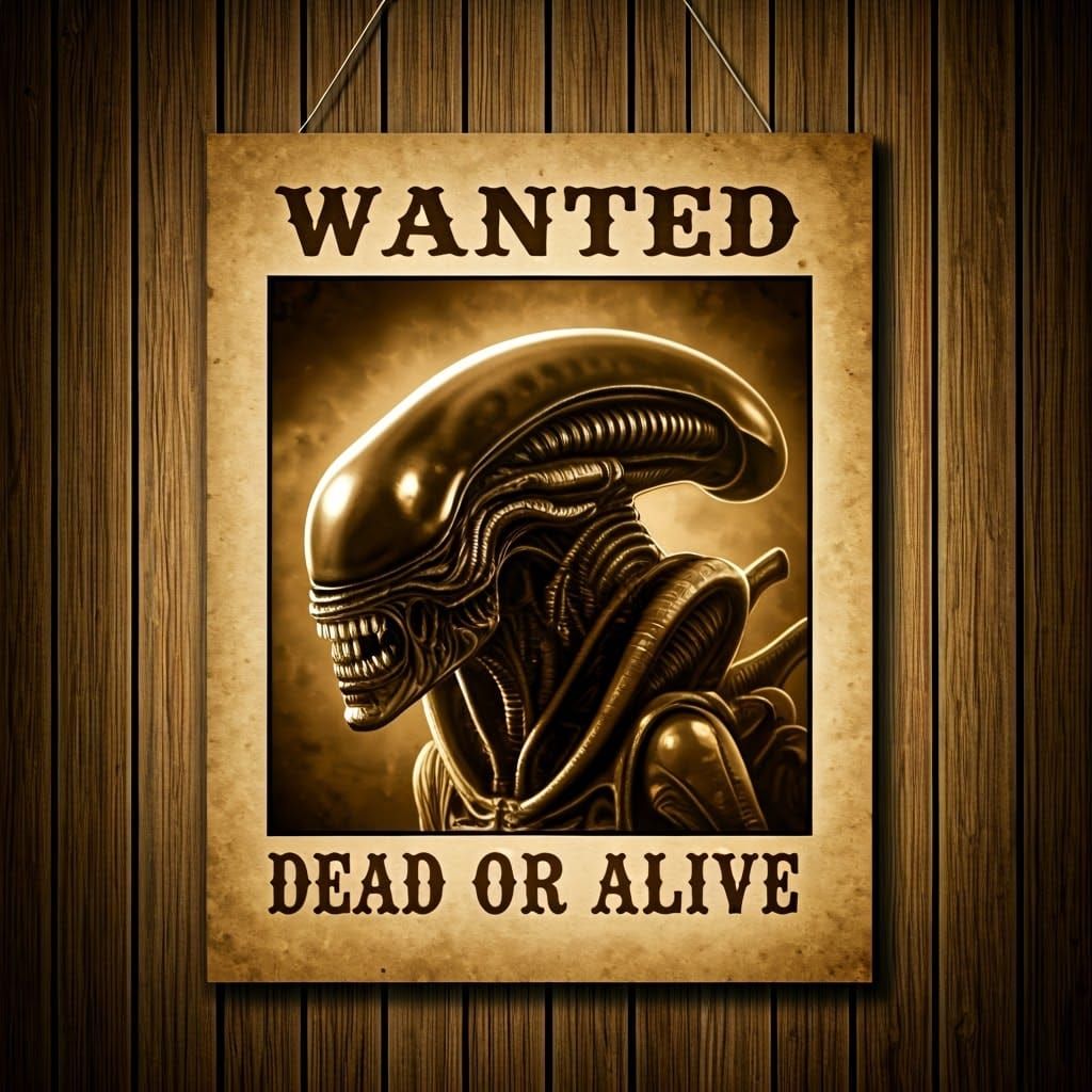 Xenomorph Wanted Poster in Wild West Style