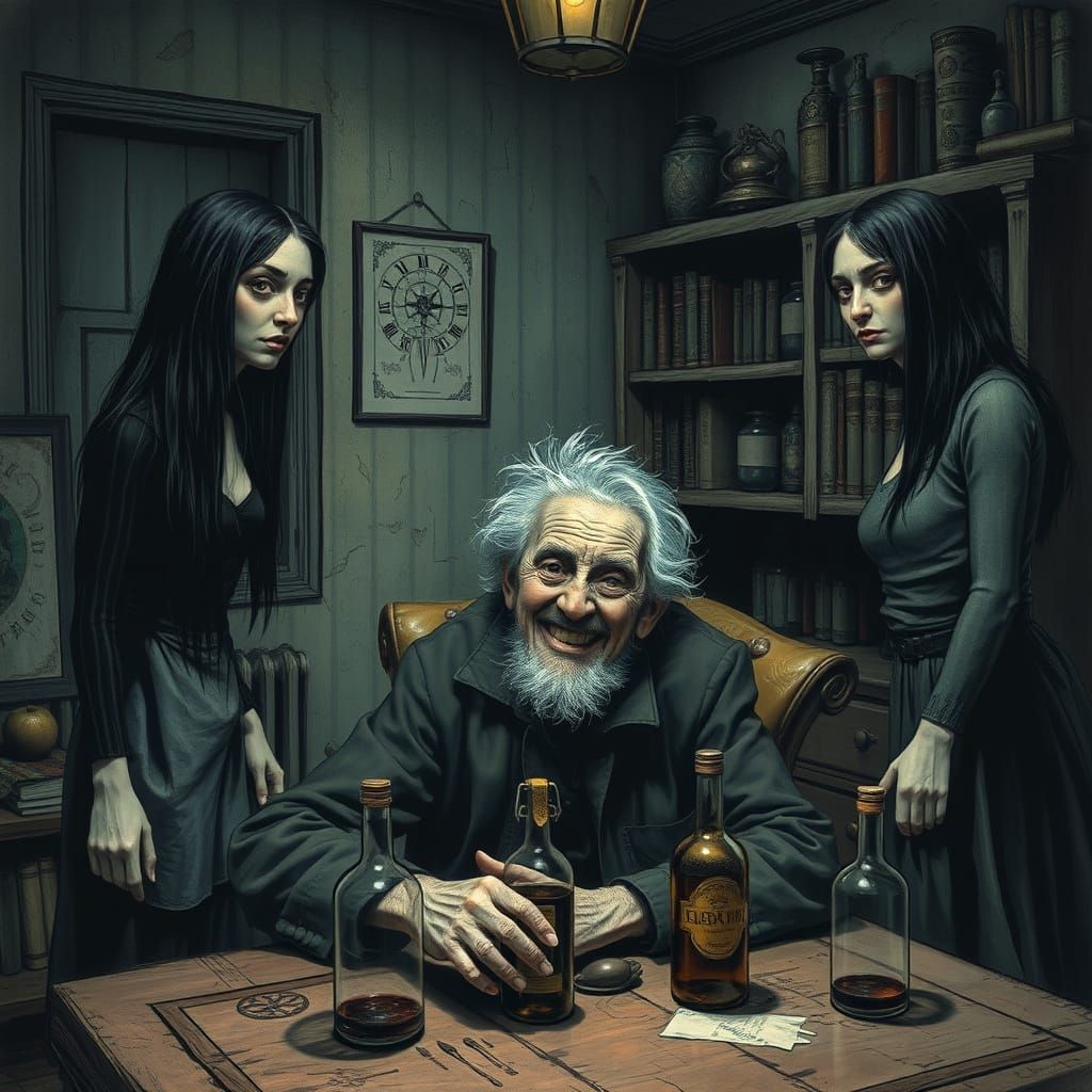 Austin Osman Spare Inspired Occultist in a Haunted Basement