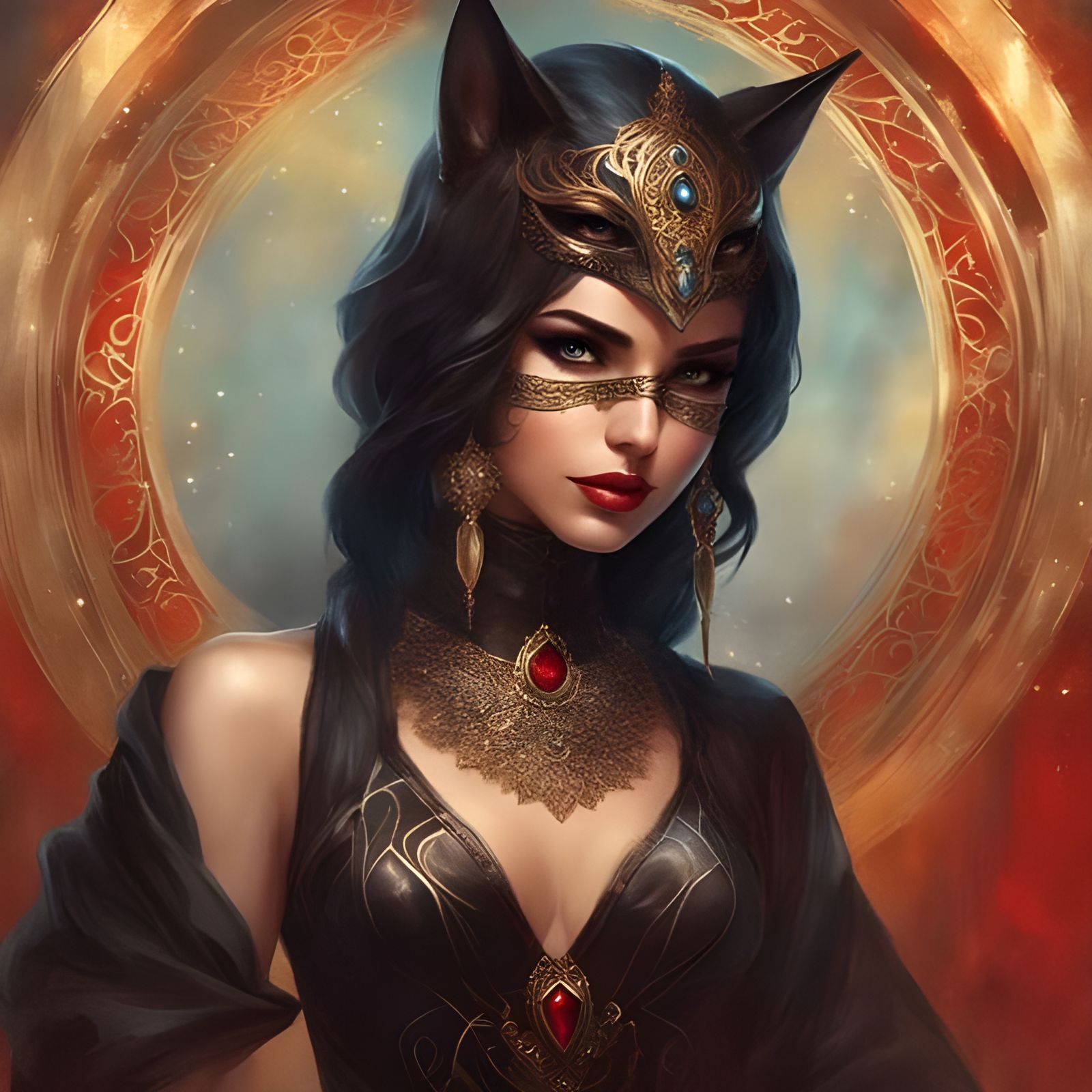 Futuristic Gothic Beauty with Cat Mask