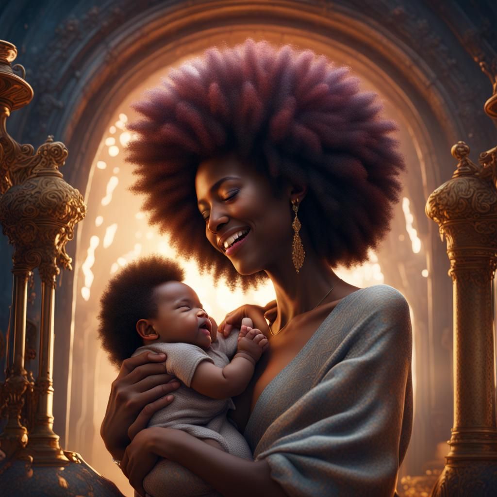 Loving Mother and Newborn Baby: Detailed Fantasy Art