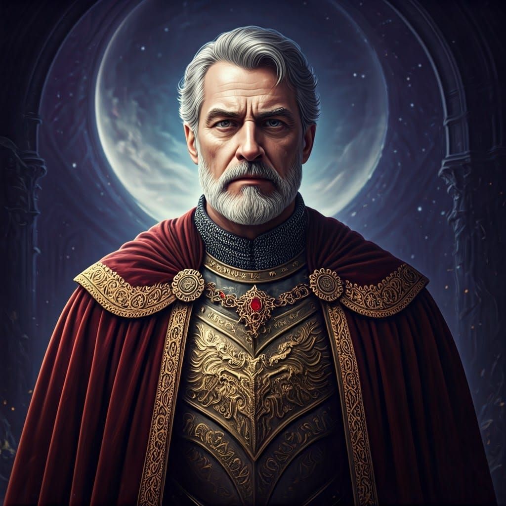 Medieval English Nobleman in Moonlit Fantasy Realm