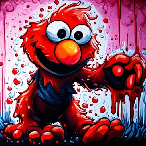 Elmo Graffiti Art in Polychromatic Splash Style