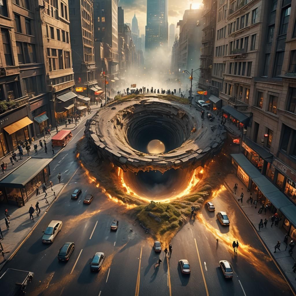 Alternate Dimension Vortex in Busy City Street