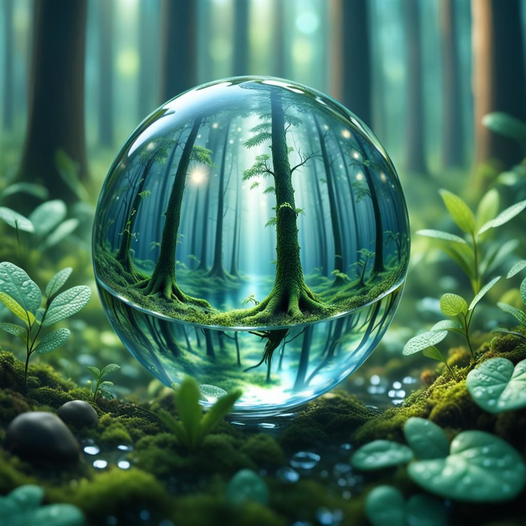 Magical Forest in Water Droplet: Photorealistic HDR
