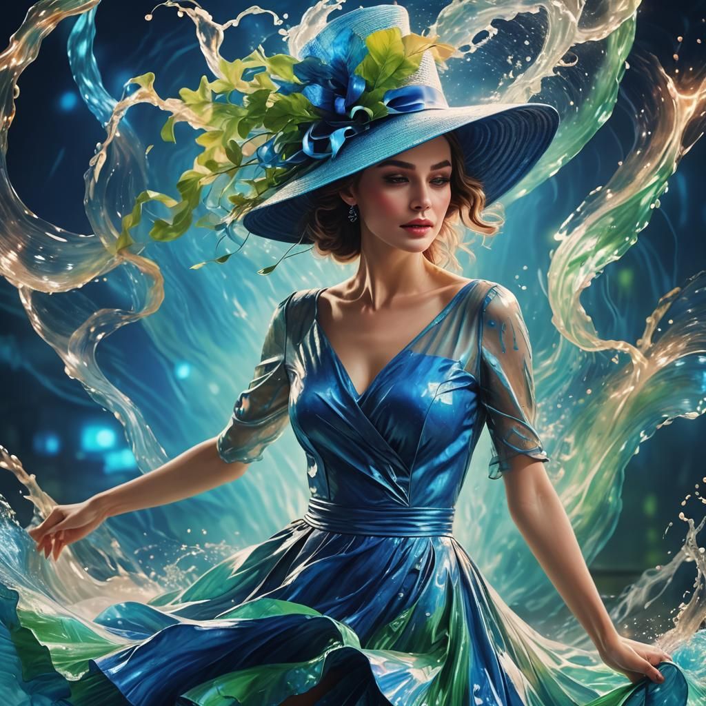 Electric Blue Water Dress: Hyperrealistic Woman Portrait