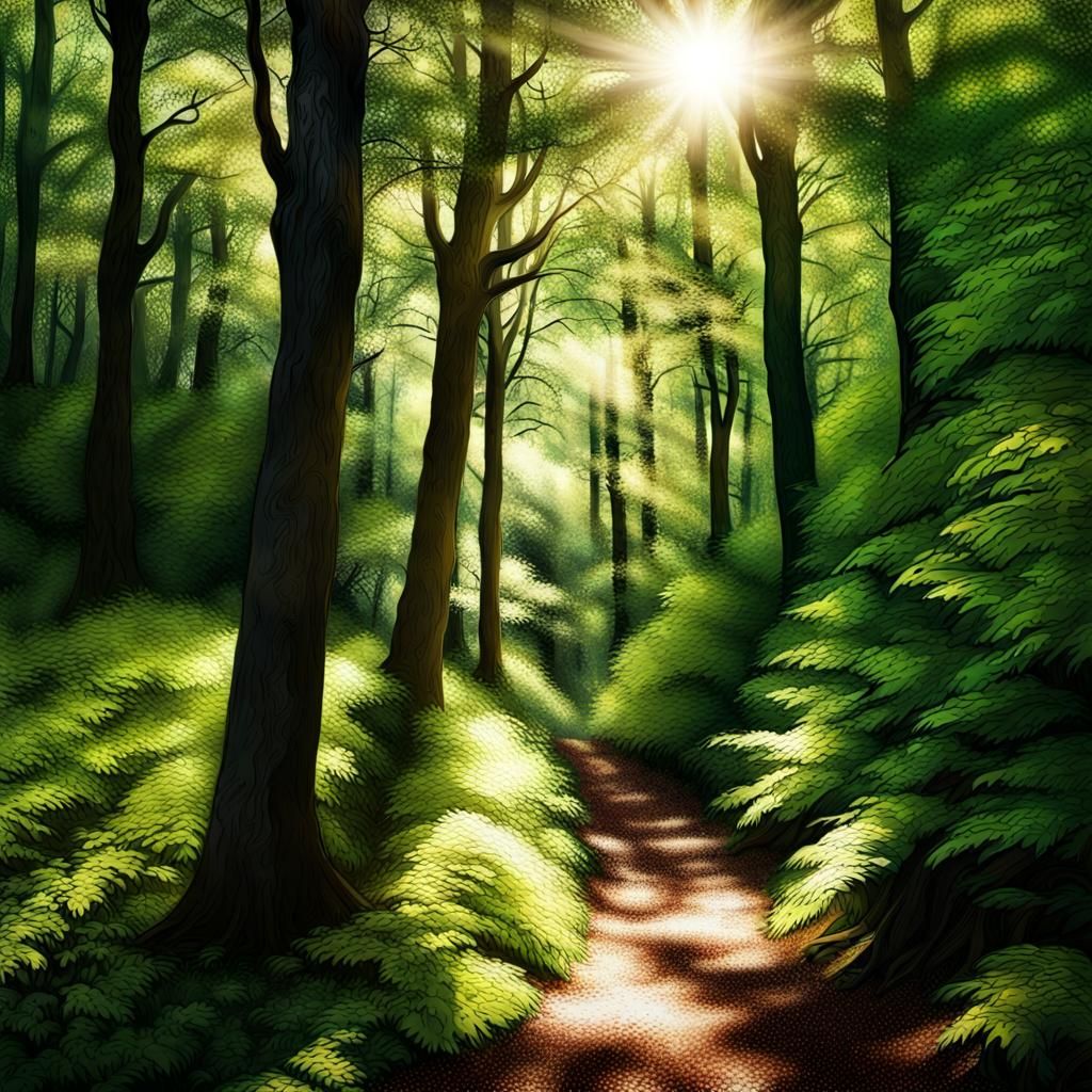 sun-dappled woods
