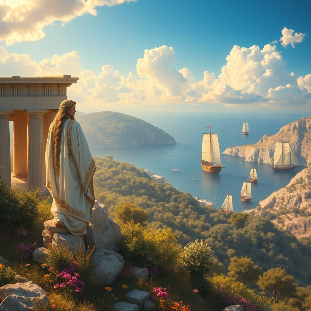 Ethereal Oracle of Delphi in Golden Light