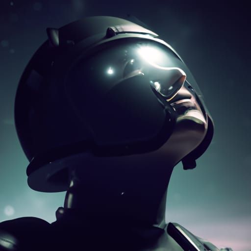 Futuristic Soldier Gazing at Starry Night Sky