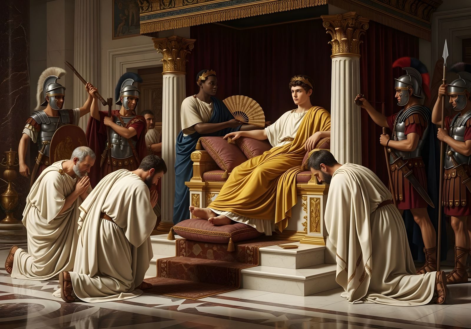 Emperor Nero in Lavish Roman Palace, Photorealistic Style