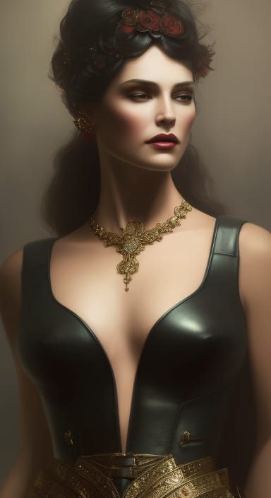 Hyperrealistic Portrait of a Lady in Leather and Lace