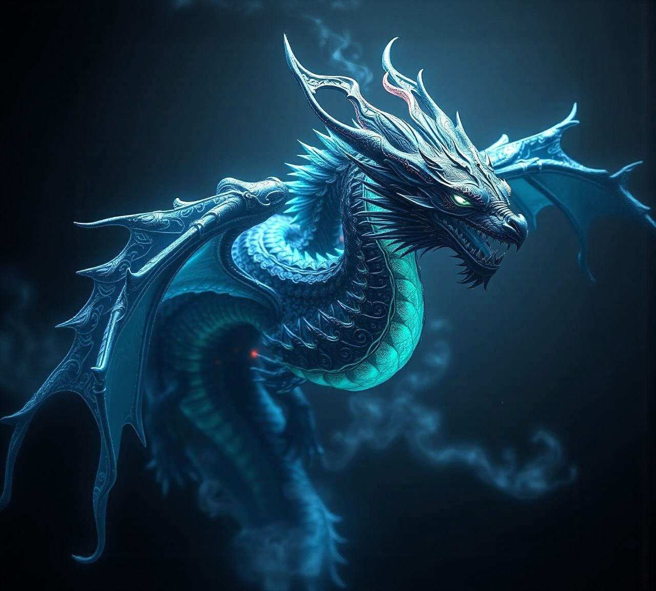 Ethereal Bioluminescent Dragon with Filigree Details