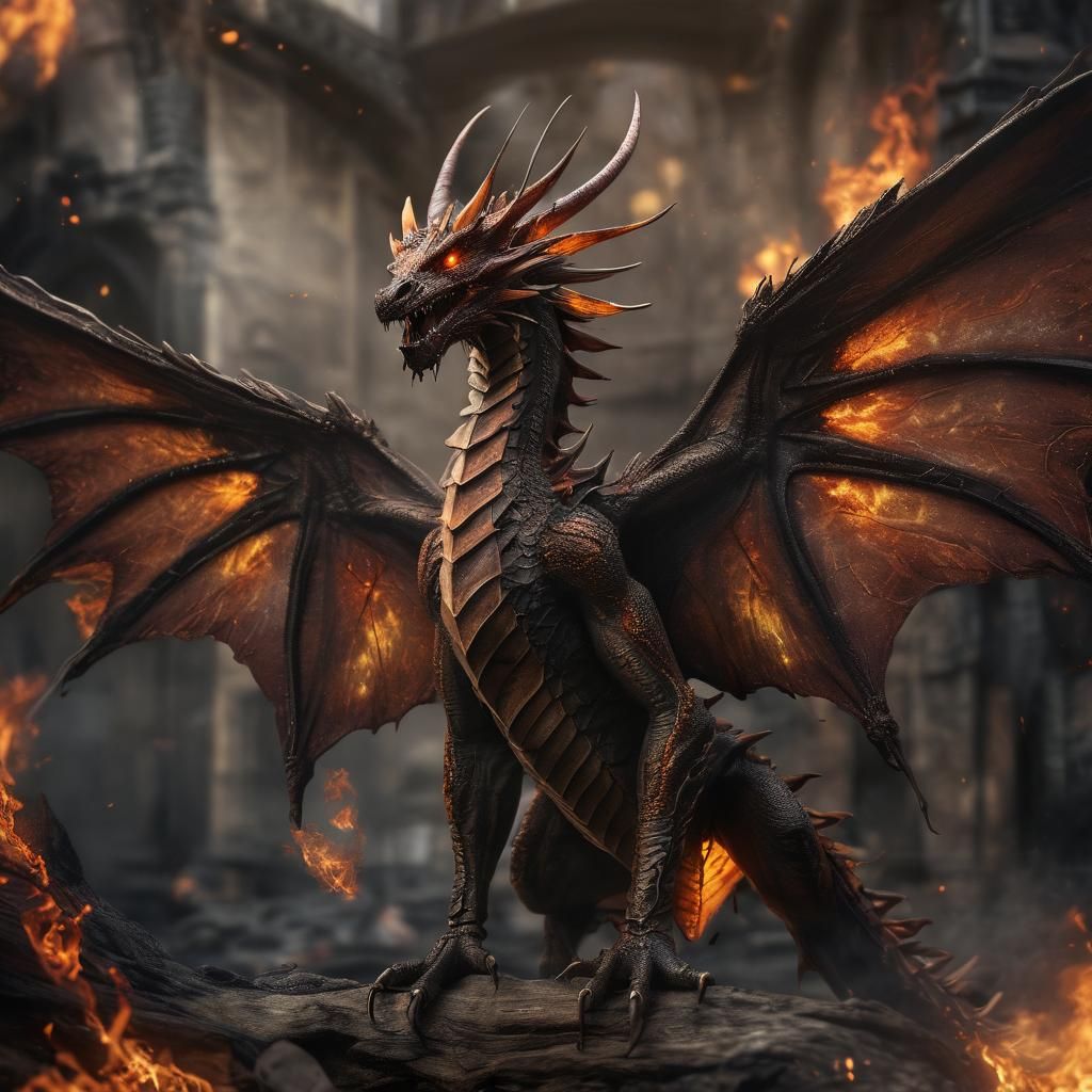 dragon with fire wings